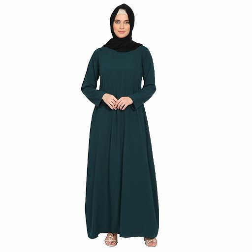 A-line inner abaya with a complementary Hijab-Bottle Green